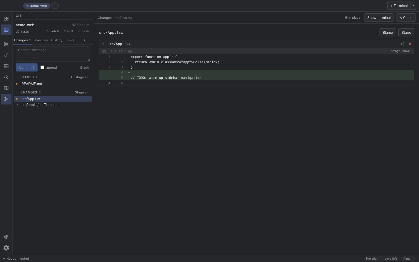 A git panel that knows your pull requests